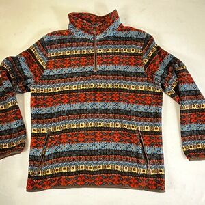 PAC SUN Womens Quarter Zip Fleece Pullover Aztec Tribal Print Red Yellow Large